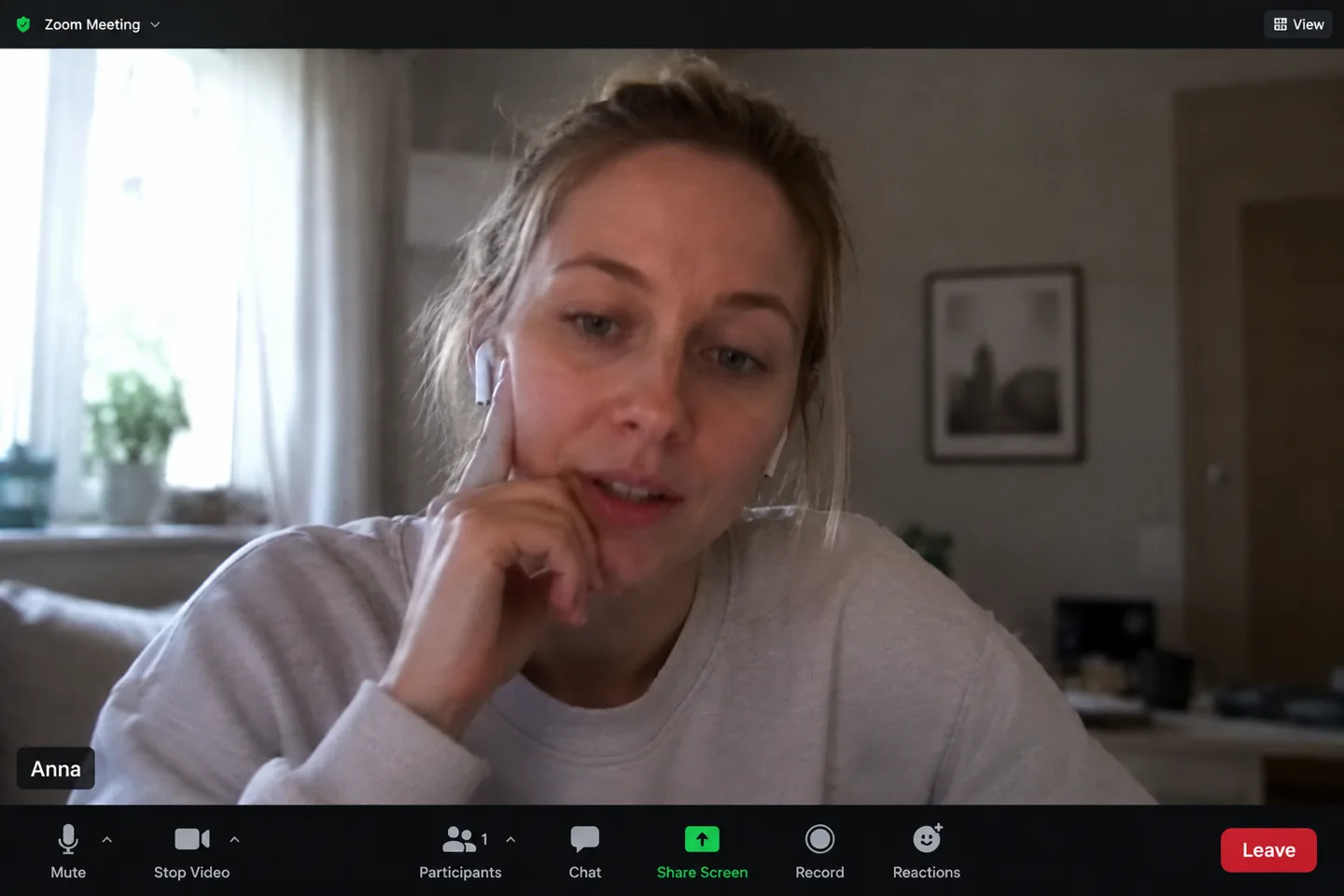 Remote interview with a female participant during a Zing Lab research session
