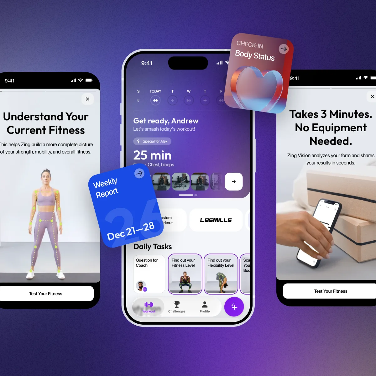 Daily Tasks feed on the Home tab — coach check-in, readiness, tests, and progress cards